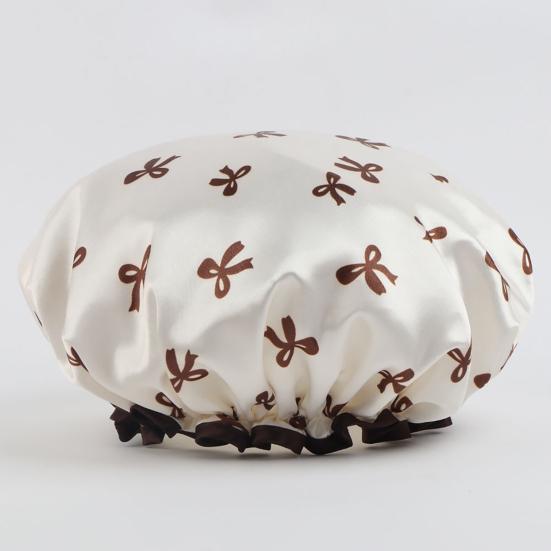 Women Waterproof Shower Cap Double Layer Bath Hair Hat with Elastic Band Reusable Moisture