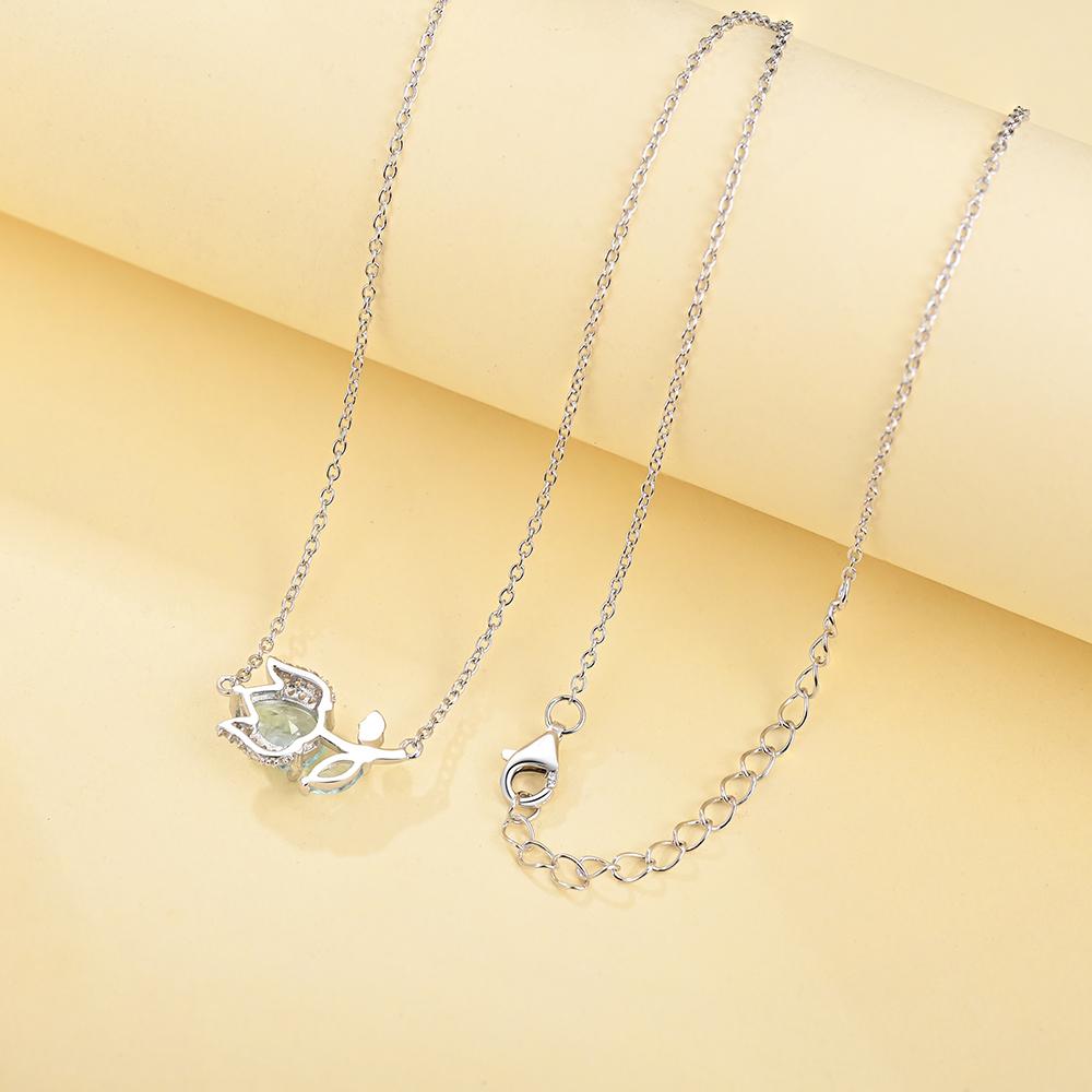 2024 New Rose Design Pendant Necklace 50cm Natural Sky Blue Topaz Gemstone Fine Jewelry for Girls Daughter Nice Birthday Party Gift