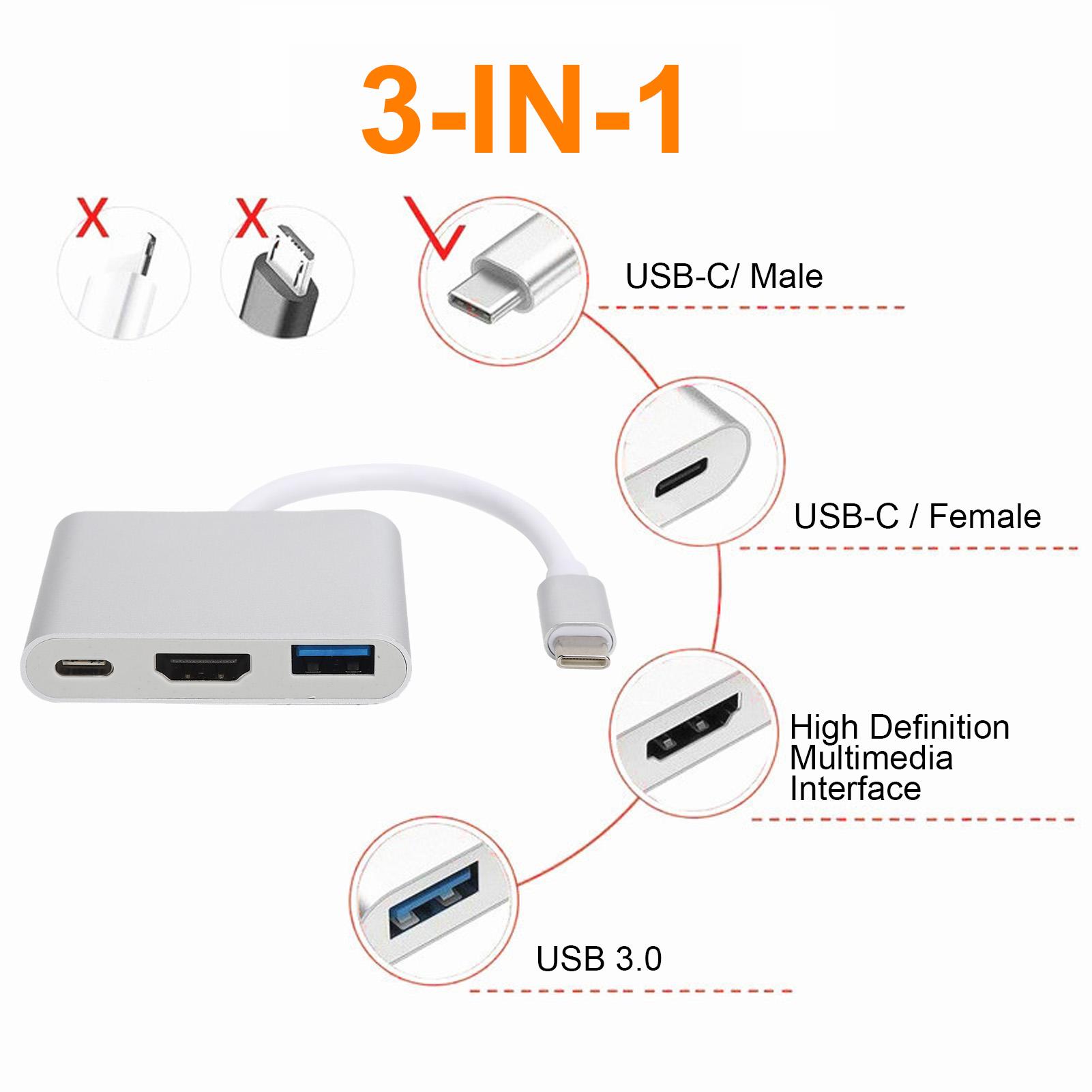 USB C Adpater 3.1 3 in 1 Hub Converter Dock High Definition Multimedia Interface 4K