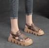 Fashion 5.5CM Summer Handmade Genuine Leather Sandals Women Designer Luxury Hook And Loop Wedges Platform Casual Sandals Women Shoes