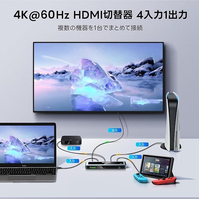 NEWCARE 4K@60Hz HDMI Switcher, 4 Inputs/1 Output, with Remote Control, Automatic/Manual Switching, Aluminum Alloy Construction, HDMI 2.0 Selector, 18G