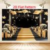 2D Elegant Graduation Backdrop, Black Gold Theme with Golden Stairs for Prom and Events