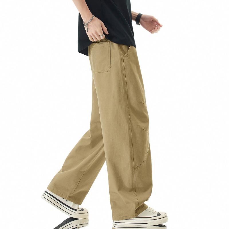 Trendy Brand Splicing Drawstring Casual Pants Men's Pure Cotton Loose Wide-leg Drape Lace-up Tooling Trousers