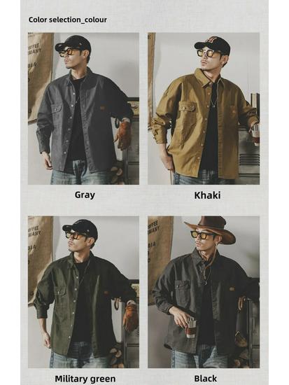 Herren Retro Schweres Arbeitshemd: Langärmige Jagdjacke im Oversize-Schnitt mit Samtfutter, Herbstlicher Coach-Stil.