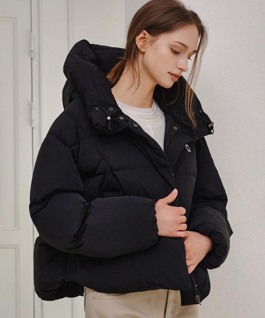 Maloupe 6313 Crop Hooded Down Jumper (Black)