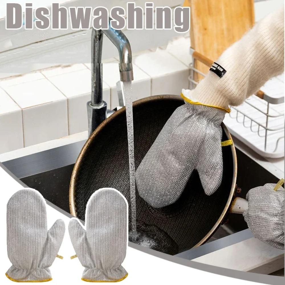 2PCS Kitchen Wire Cleaning Cloths Waterproof Thicken Dishwashing Gloves Pots Stove Top Non-Scratch Dishes Rags Household
