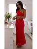 In Stock: Sexy Red Evening Dress - European & American Style, Solid Color, Summer Long Dress for Women