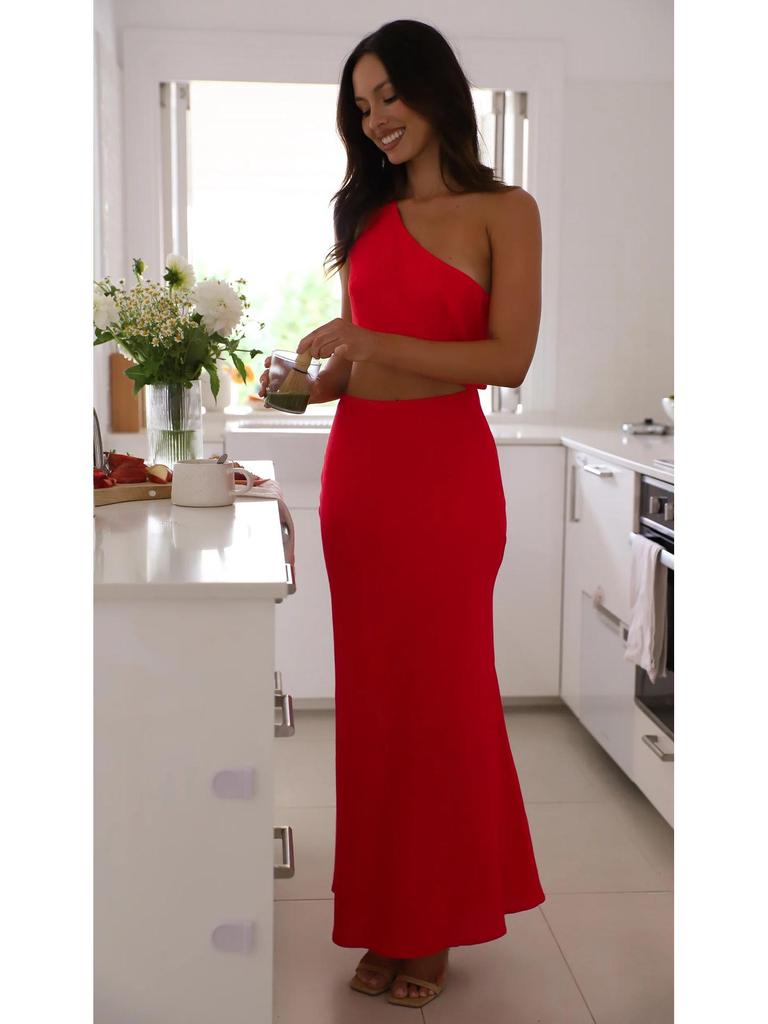 In Stock: Sexy Red Evening Dress - European & American Style, Solid Color, Summer Long Dress for Women