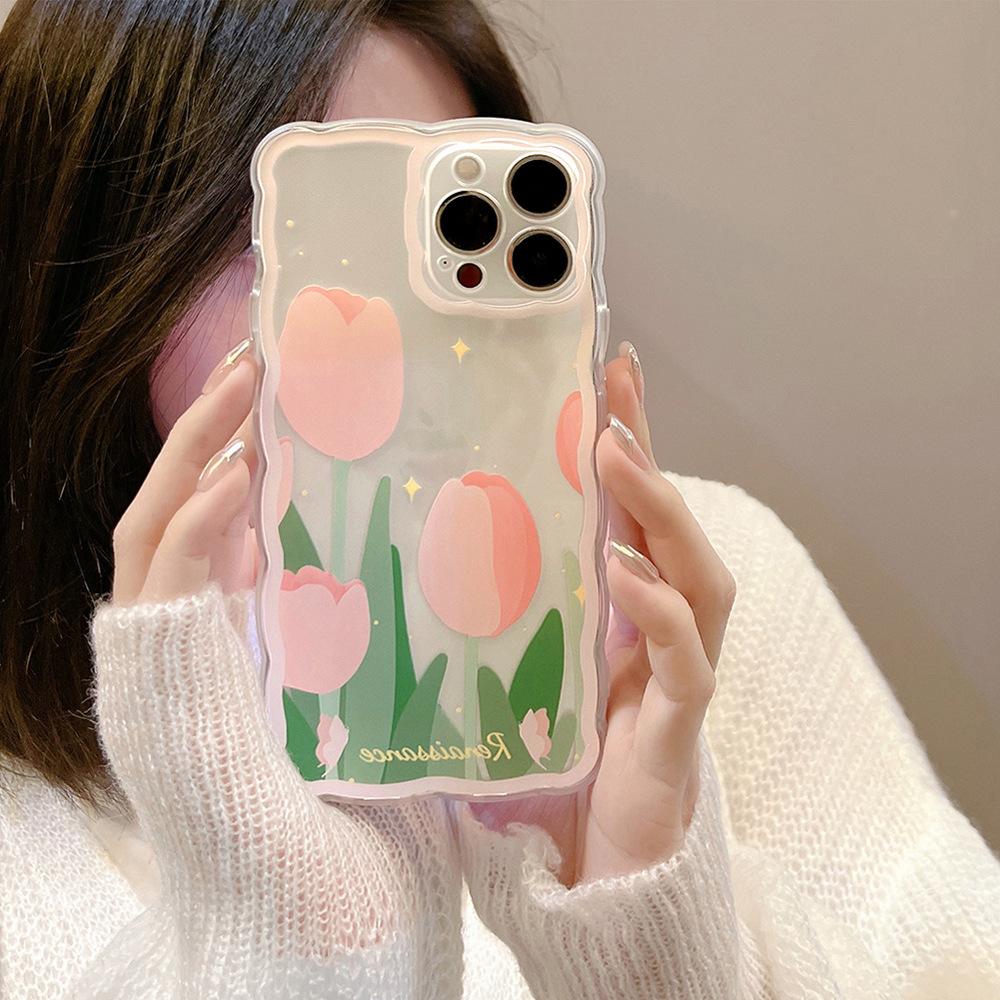 Flowers Are Suitable for Iphone14pro Max Apple Mobile Phone Case 16 Wavy Edge Fashion High-quality Mobile Phone Case