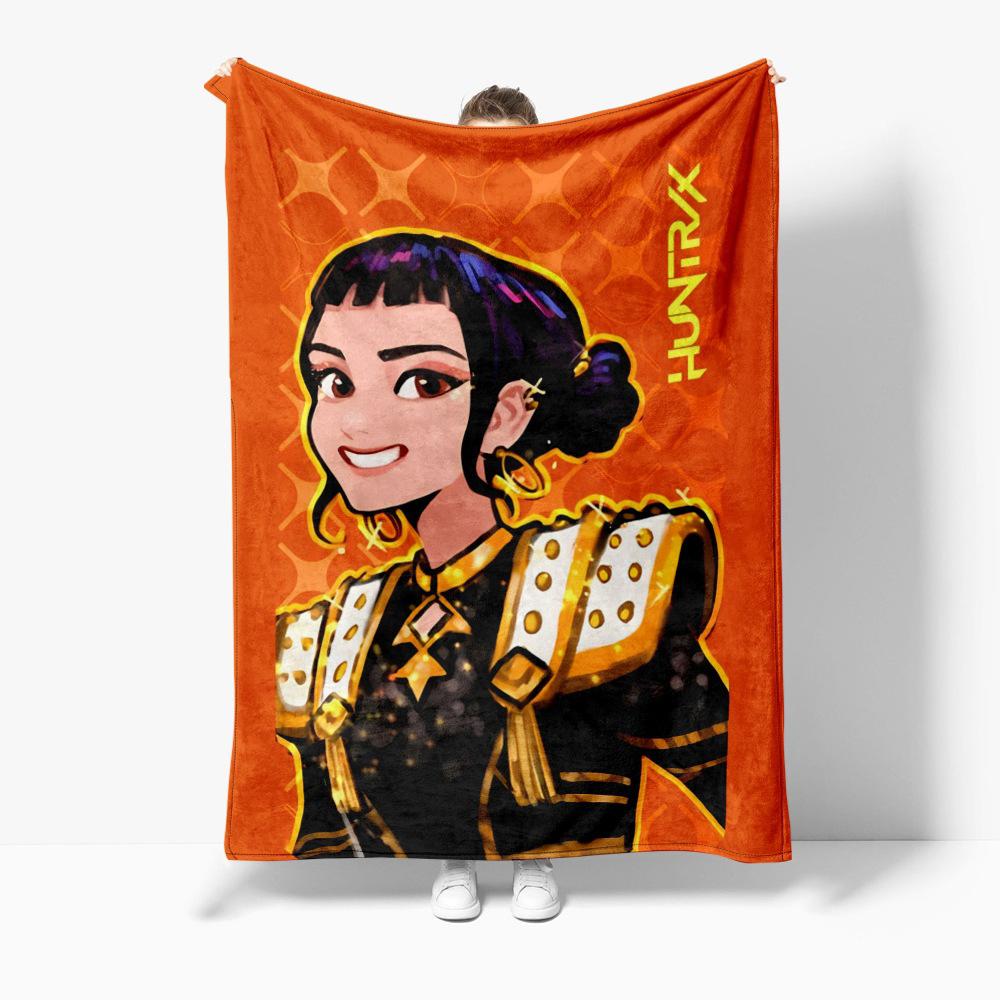 Cartoon K Pop Demon Hunters Flannel Blanket Cover Warmth Winter Blanket Multifunctional Decorative Universal Blankets