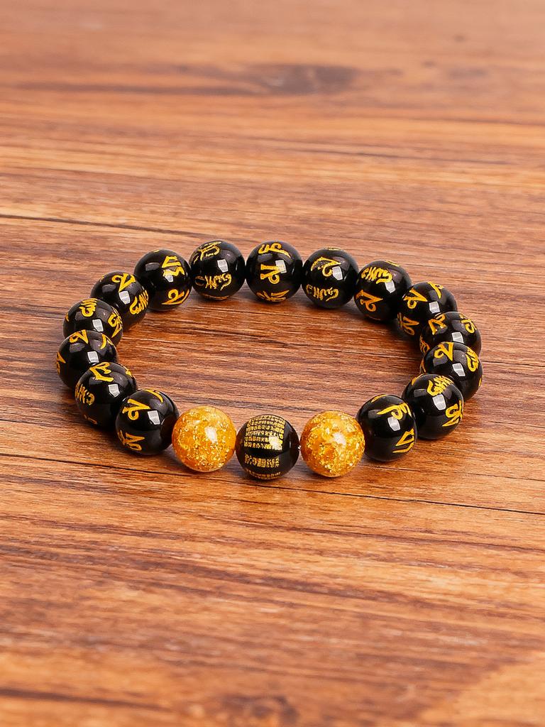 Onyx Beads Protection & Vigour Buddhist Bracelet Heart Sutra Six True Words Natural Stone Prayer Beads for Men Calmness Jewelry