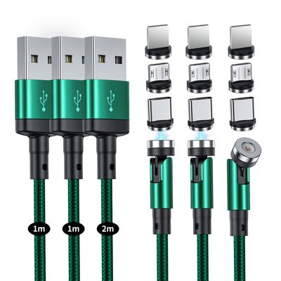 SUNTAIHO Magnetic Charging 1M Micro USB Micro USB Cable DZCX Green 3-in-1 Cable, 3-Pack (1M + + 2M), 360° + 180° Rotation, Magnetic, Dustproof,