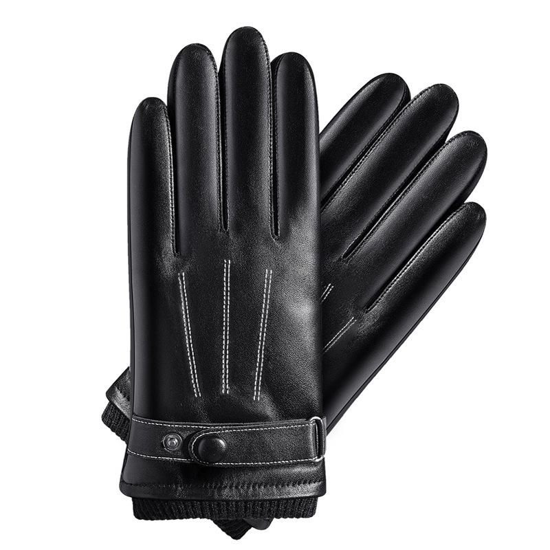 Herren Touchscreen Handschuhe im Herbst und Winter Waschen Leder PU Plus Samt Warm Dame Paar Fahren Fahrradfahren