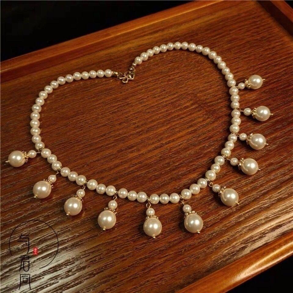 Hanfu Accessories Imitation Pearl Tassel Necklace Soft Yingluo Necklace Antique Collar Ming, Song and Tang Dynasties Fairy Qi Simple Accessories