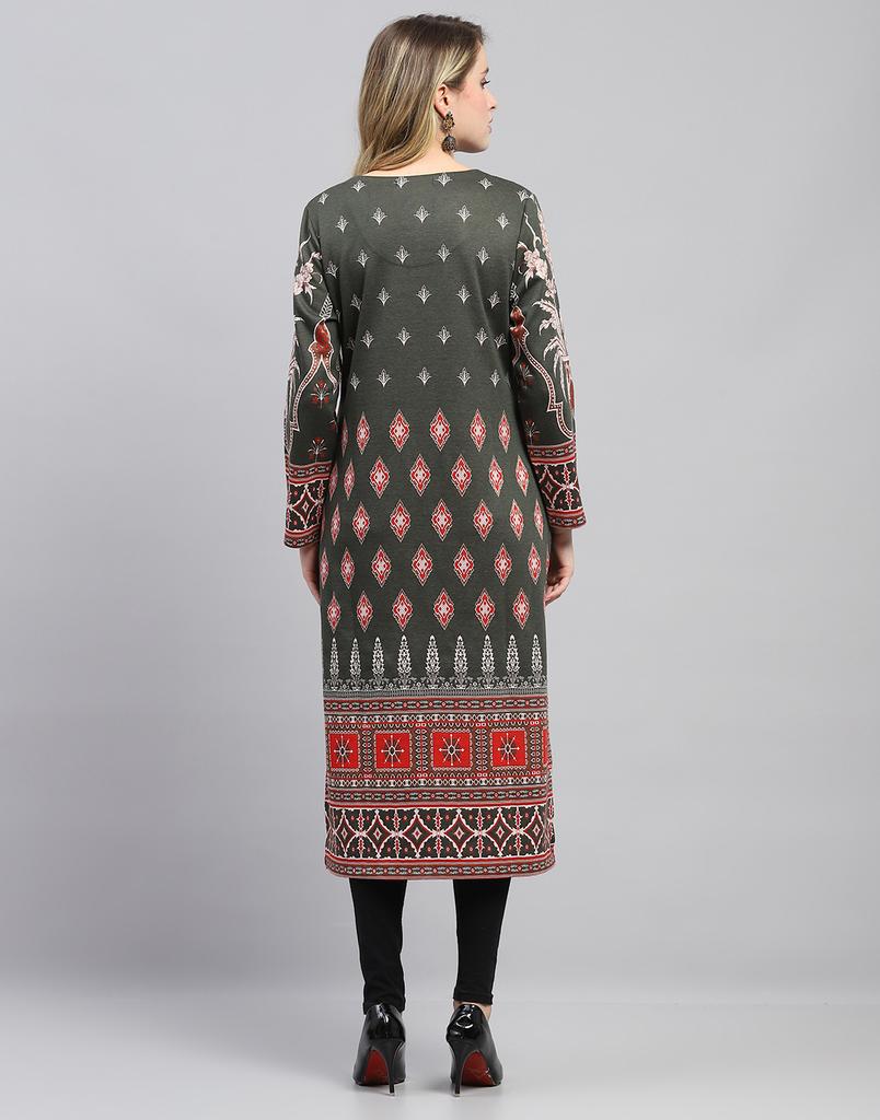 MONTE CARLO Womens Self Design Round Neck Wool Blend Kurti