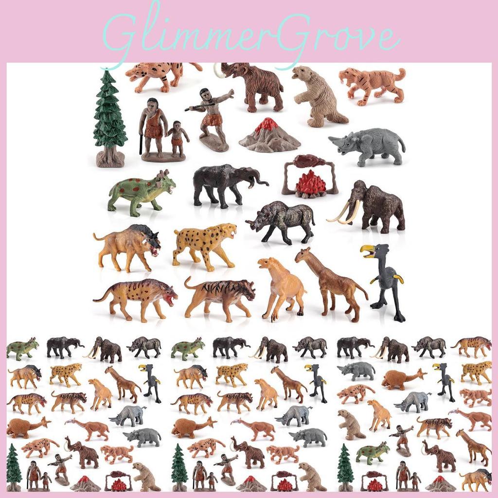 Realistic 24 Pieces Ancient Era Model Set With Prehistoric Animals And Static Figures