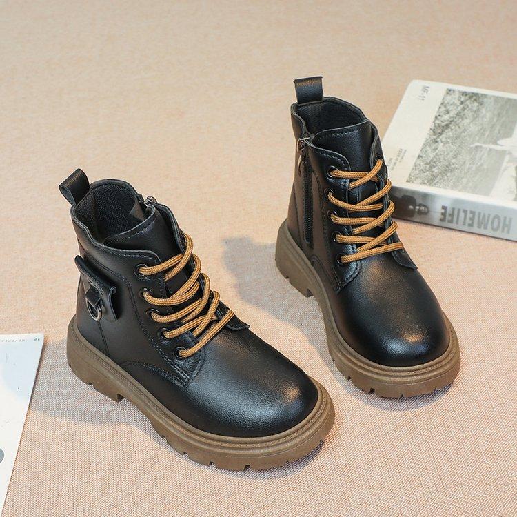 Girls Ankle Boots Kids Fashion Boot Side Zipper with Metal Buckle Fashion Classic Children Rubber Boots Black 2024 Autumn Winter