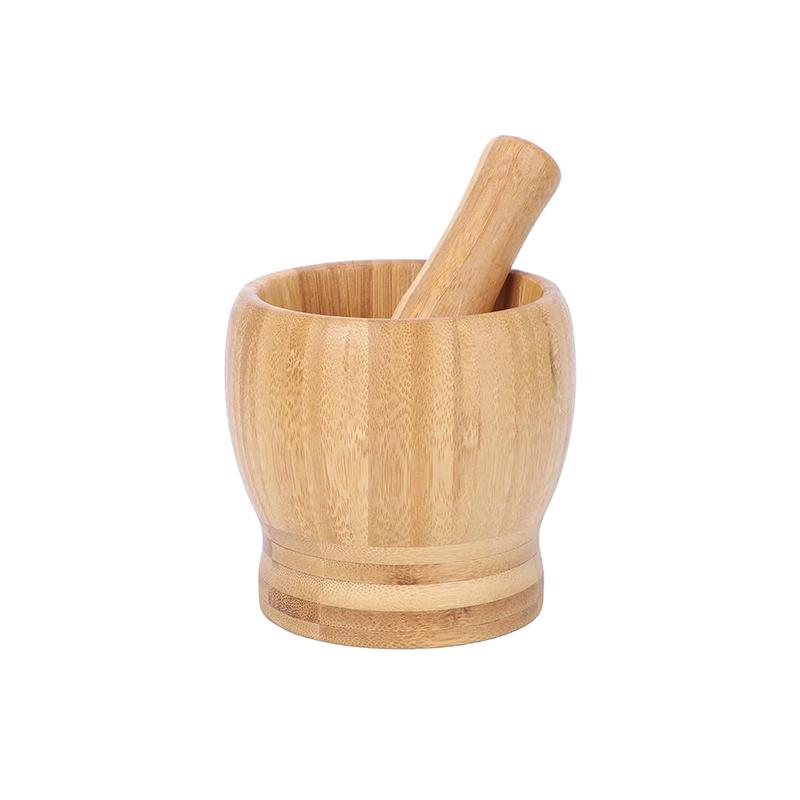 Bamboo Mortar and Pestle Set, Garlic Grinder, Herb Spice Masher, Seasoning Crusher, Kitchen Tool for Mash Spices Pepper