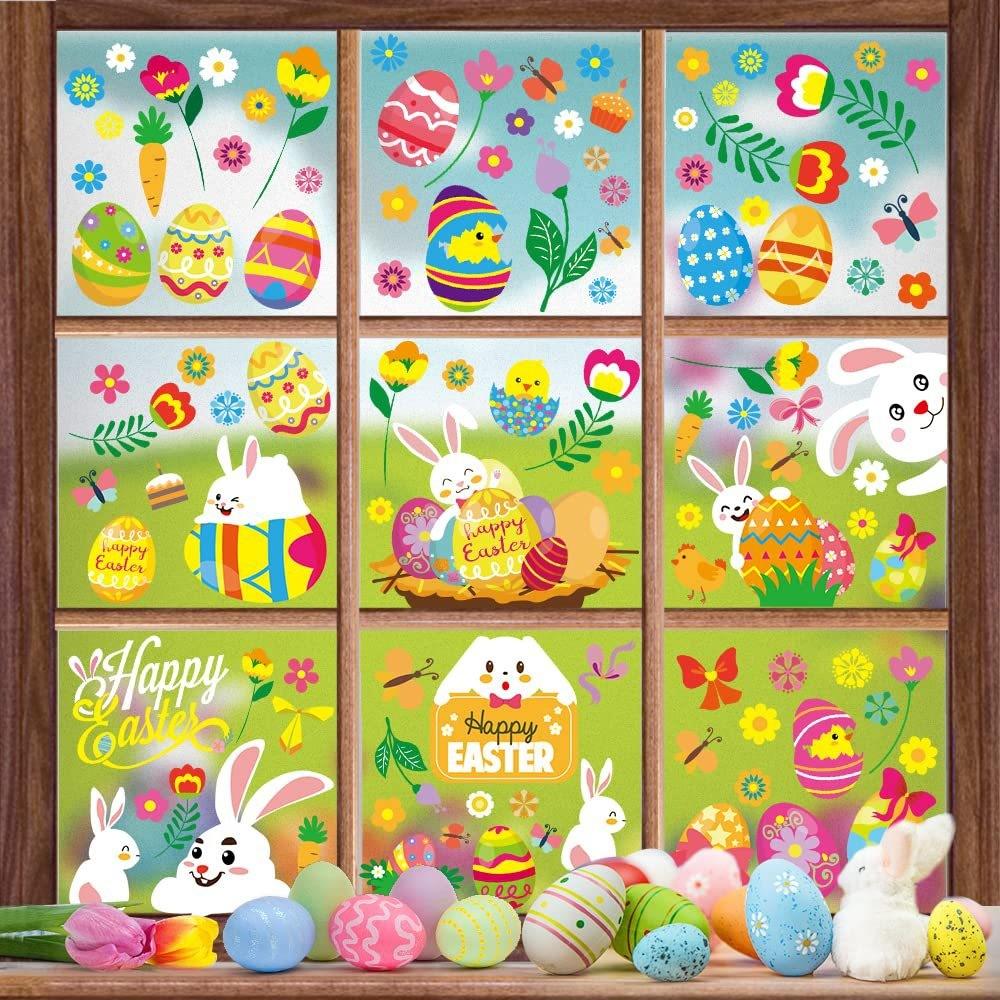 Xh107 Easter Whimsical Bunny Static Window Stickers For Playful Decor Family
