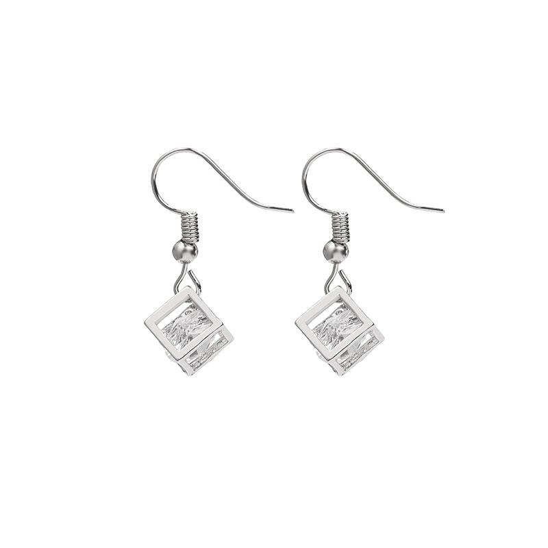 Простые серьги-гвоздики из циркона с квадратным камнем, Модные маленькие и свежие объемные серьги-гвоздики, инкрустированные бриллиантами