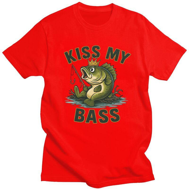 

Kiss My Bass Tshirts for Men Short Sleeves T Shirt Cool Angler Fishing Lover Tshirts Pure Cotton Tees Valentines Day Gift S