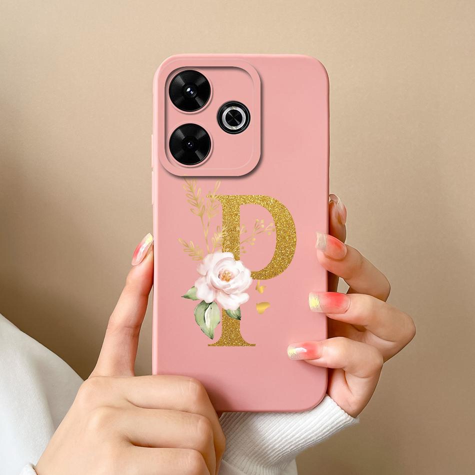 Elegant Case For Redmi 13 4G Personalized Letter Soft Liquid Silicone Protective Phone Cover For Xiaomi Redmi13 Shell Funda Capa