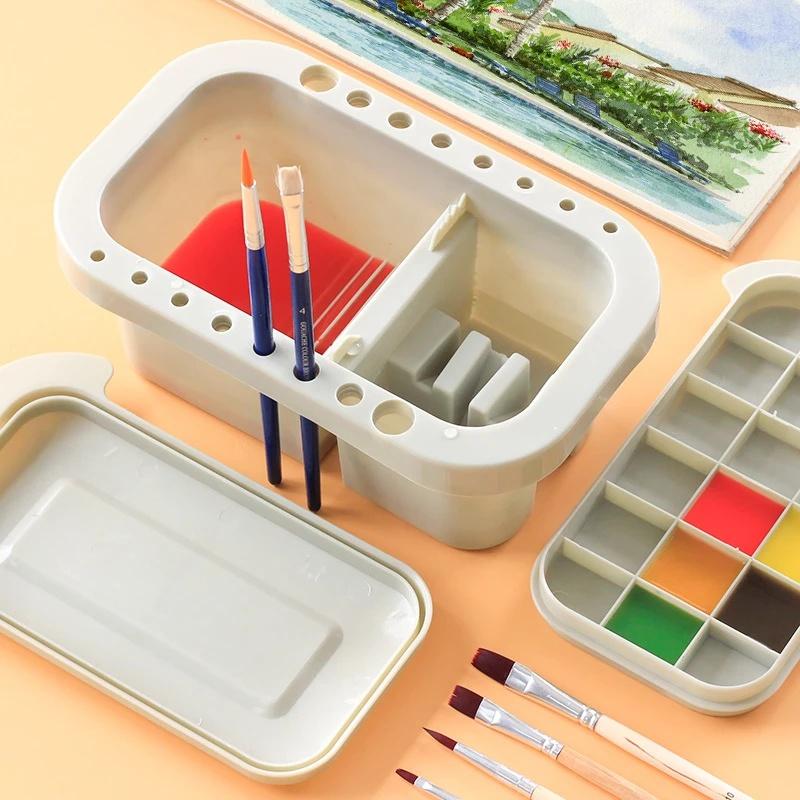 Paint Brush Cleaner Washer Multifunction Basin Holder and Organizer Width Tray Palette Lid 2 Art Sponges Painting Supplies