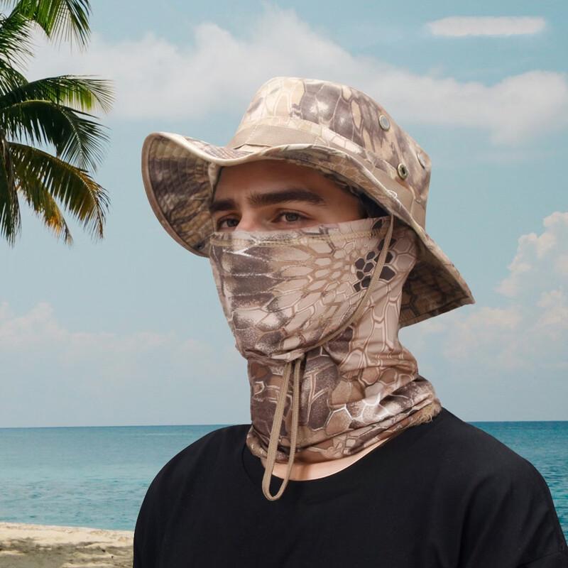 Camouflage-Fischerhut mit breiter Krempe und Nackenschutz