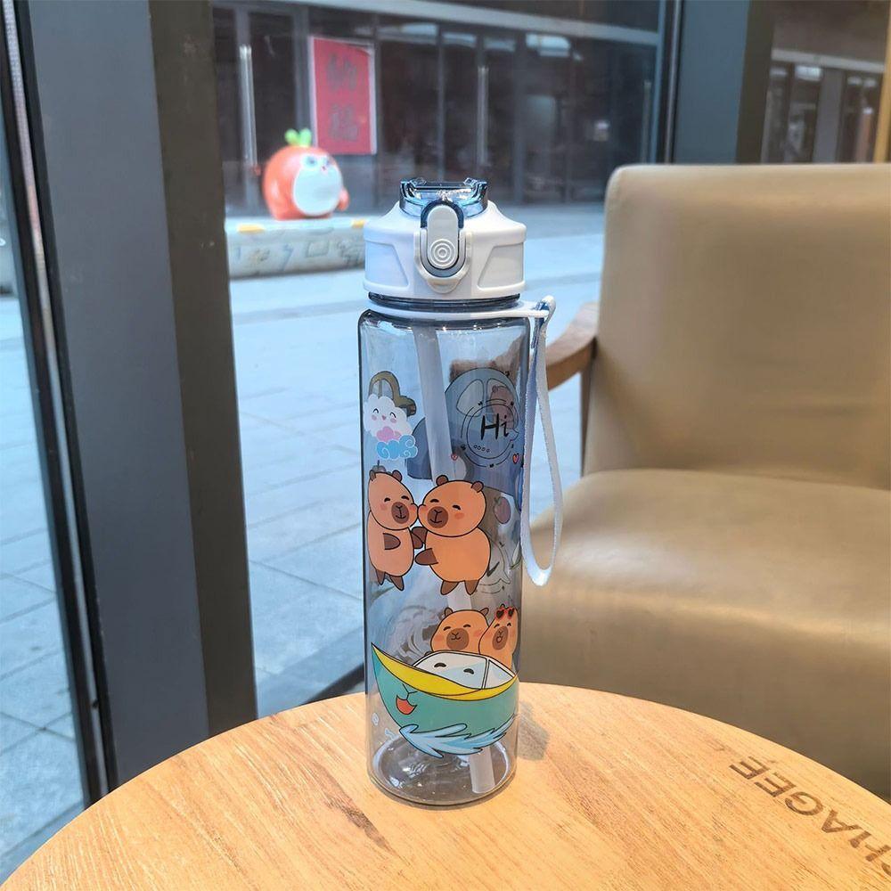 Convenient 800M Water Bottle Plastic Capybara Printed Straw Cup Large Capacity Leakproof Water Sippy Cup Outdoor Travel