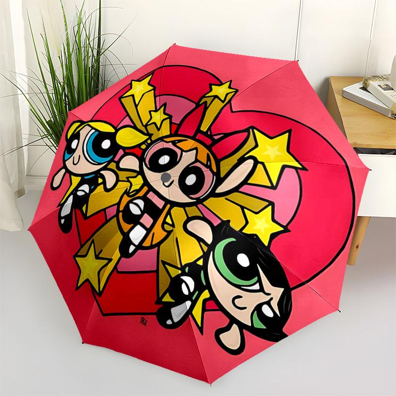 

1pc Powerpuff Girls Automatic Folding Umbrella - Sturdy 8-Rib Polyester Canopy,Sun-Defying Travel Companion yy251023114