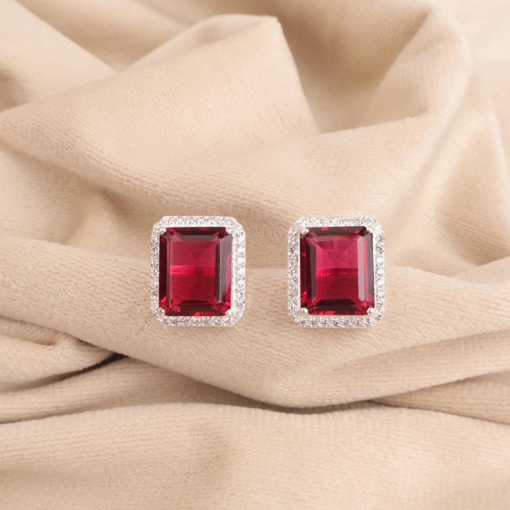 Pink Rubellite Gemstone 925 Solid Silver Jewelry Zircon Studs 0.57" Gift For Her CZE-6-4