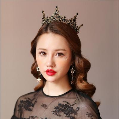 Černá koruna nový plný kruh kulatý retro královna barokní koruna svatební vlasové doplňky svatební pokrývky hlavy