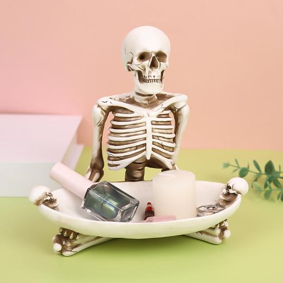Skull Storage Tray Halloween Scary Skeleton Candy Bowl Resin Skull Fruit Snack Serving Tray Vintage Jewelry Dish for Home Tabletop Party Bar Decor