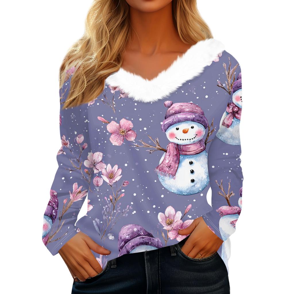 Long Sleeve Shirts For Women Cute Tops Christmas Prints Tees Blouses Casual Plus Size Basic Tops Pullover