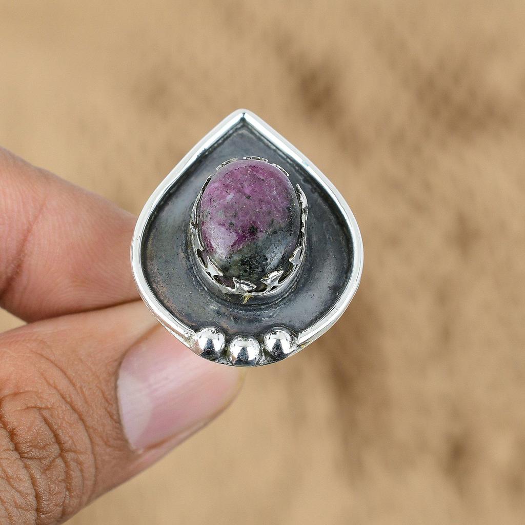 Mothers day Sale 925 Silver Natural Ruby Zoisite Sister Multi Stone Wedding Ring
