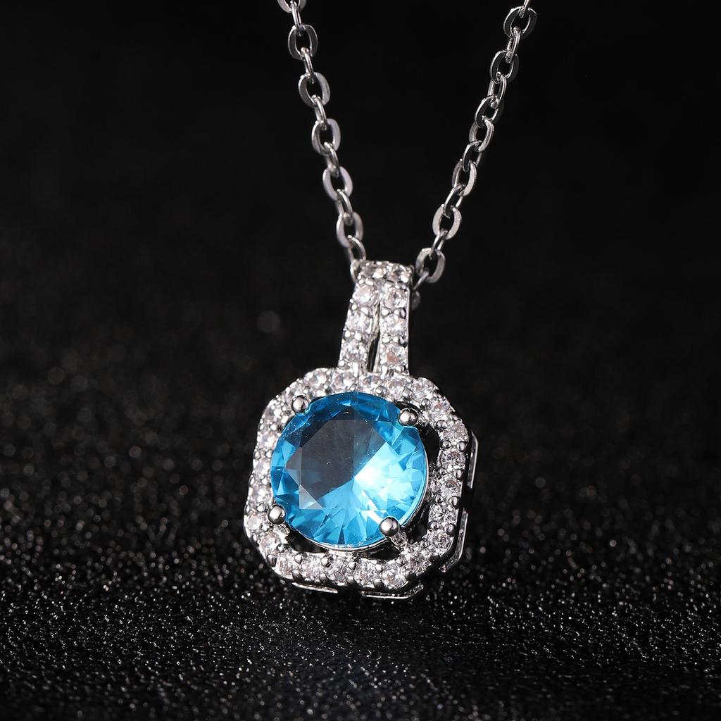Stainless Steel Necklaces Pendants For Women Cubic Zirconia Yellow Square Stone White Gold Plated Wedding Engagement