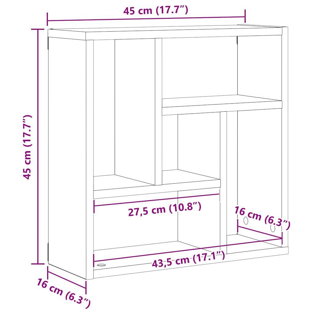 Schwarzes Wandregal, hängendes Dekorationsregal, Dekoratives Ablageregal, 45x16x45 cm Spanplatte