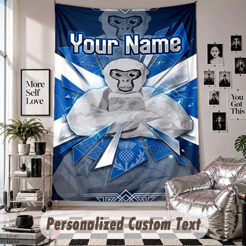 Wall Hanging Tapestry With Custom Name & Text, Gorilla Tag Cartoon Decorative Tapestry For Bedroom