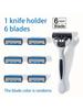 1pc Hilt+6psc Blade 6-layer Manual Razor Blade Men's Razor Blade Old-fashioned Shaving Razor Blade Replacement Blade Set