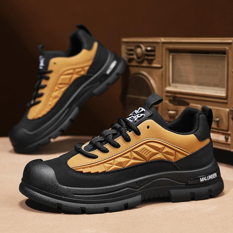 Fashion Men's Retro Style Trendy Sports Outdoor Thick Soled Mountaineering Anti Slip Spring Fashion Lace Up Workwear Shoes Large Size