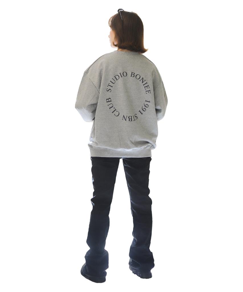 BONIEE [Fleece Lined Selection] Back Circle Typo Graphic Logo Graphic Oversized Sweatshirt Gray