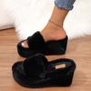 Platform Fur Slippers Women Autumn Furry Outdoor Wedges Slippers Woman Short Plush Designer Shoes Slides Women Zapatos De Mujer