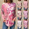 Women's Long Sleeve Heart Print Casual Tunic Top Valentine's Day Graphic Tee for Ladies, Soft and Comfortable