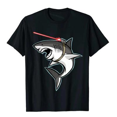 Hai mit Laserstrahl Premium T-Shirt Cartoon T-Shirts für Männer Baumwoll-Tees Kawaii Herrenbekleidung Europa Spezial