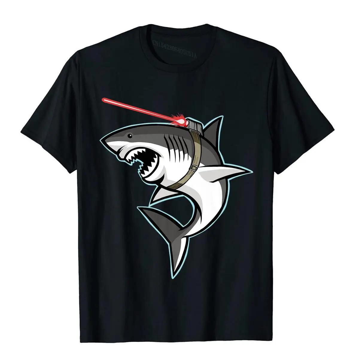 

Shark With Laser Beam Premium T-Shirt Cartoon T Shirts For Men Cotton Tees Kawaii Men Clothing Europe Special M