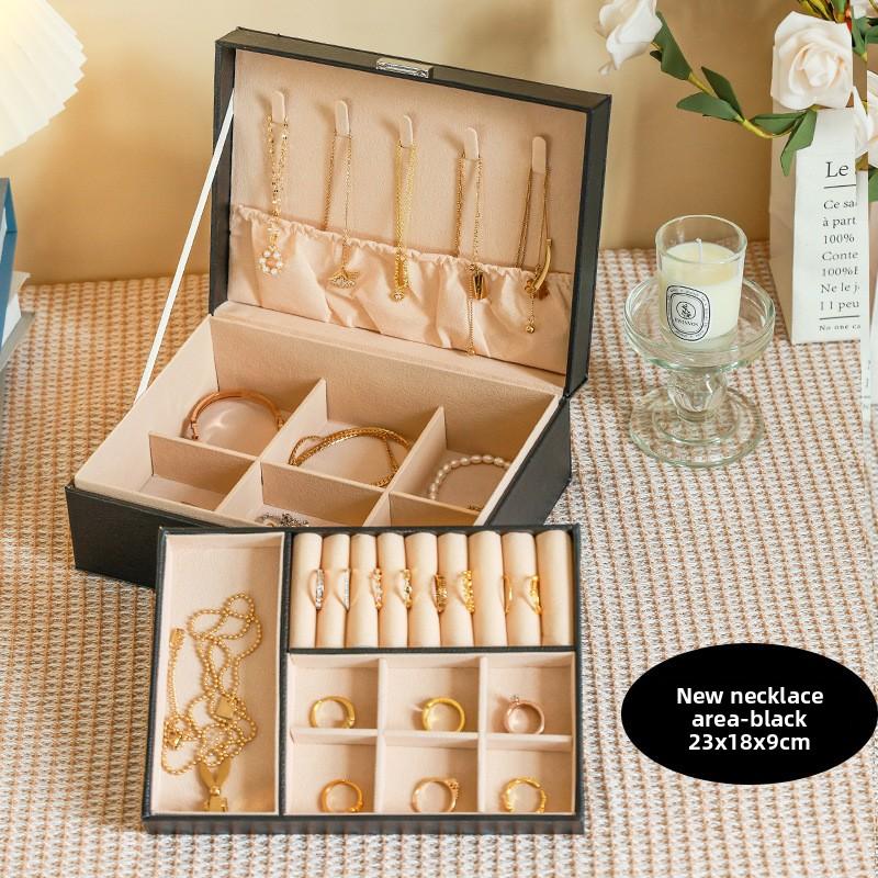 

Высококачественная кожаная двухслойная шкатулка для украшений, дисплей для колье, колец, серег-пусетов, шкатулка для хранения украшений с замком 23*17*9