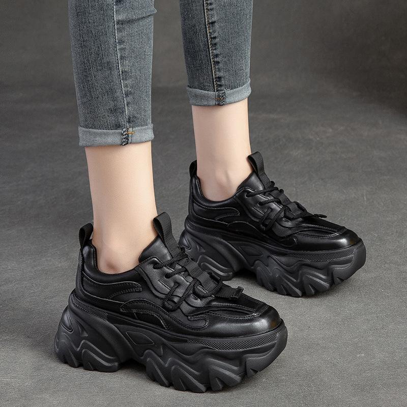 Fashion GKTINOO Lace-up Shoes Women Sneakers Genuine Leather Mixed Colors 2025 New Handmade Comfortable Retro Platform Sneakers