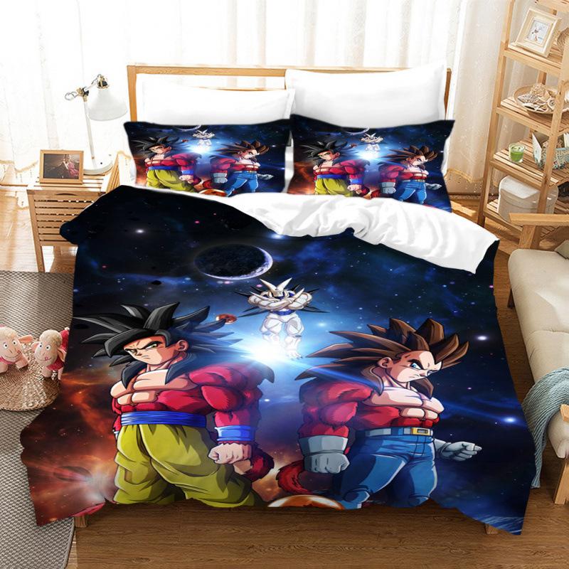 3D Cartoon Anime Digital Printing Dragon Ball Peripheral Bedding Duvet Cover Three Piece Set Decorative Bed Sheet Pillowcase