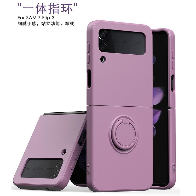 Applicable To Samsung ZFlip3 Folding Screen Mobile Phone Case Solid Color Liquid Silicone Ring Bracket All-inclusive Anti-drop Protective Case