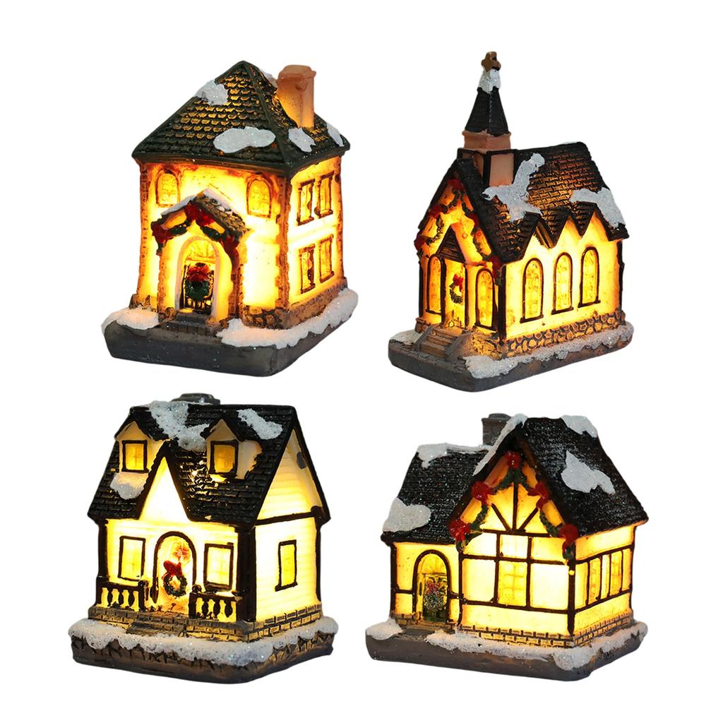 LED Light DIY Resin Small House Battery Operate Christmas Ornamnet for Home Xmas New Year Decor Christmas Village Houses 2025